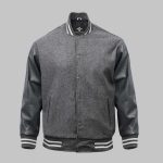 Leather Wool Varsity Jacket Grey