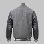 Leather Wool Varsity Jacket Grey