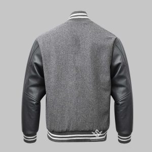 Leather Wool Varsity Jacket Grey