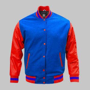Varsity Jacket Leather Wool Blue Red