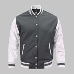 Varsity Jacket Grey Leather Wool
