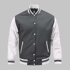 Varsity Jacket Grey Leather Wool