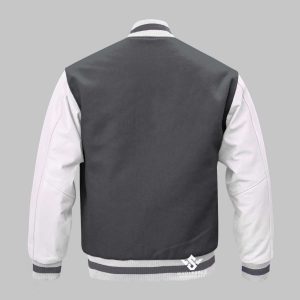 Varsity Jacket Grey Leather Wool