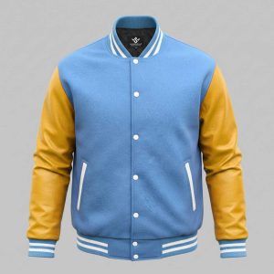Gold Leather Sleeve Varsity Jacket