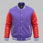 Purple Red Varsity Jacket Wool With Leather