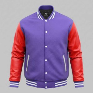 Purple Red Varsity Jacket Wool With Leather