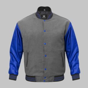 Wool Leather Grey Royal Blue Varsity Jacket