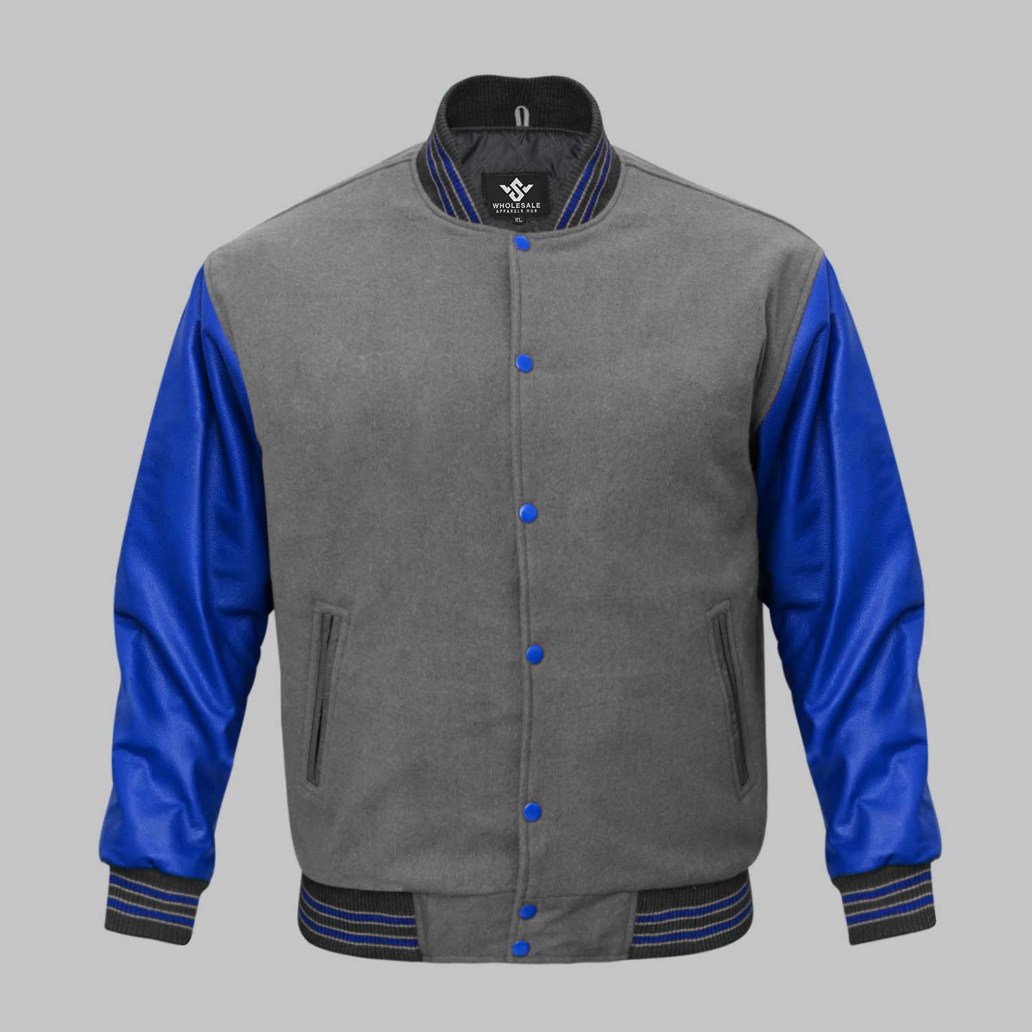 Wool Leather Grey Royal Blue Varsity Jacket Wool Leather Grey Royal Blue Varsity Jacket