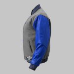 Wool Leather Grey Royal Blue Varsity Jacket
