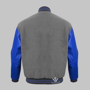 Wool Leather Grey Royal Blue Varsity Jacket