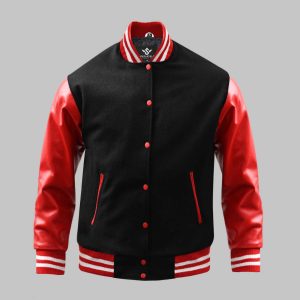 Black Varsity Jacket Wool Leather