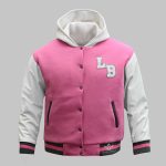 Pink White Varsity Jacket Wool Leather