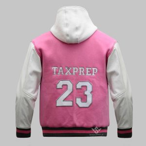 Pink White Varsity Jacket Wool Leather