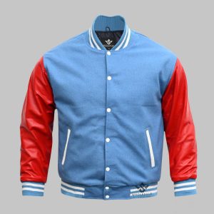 Navy Blue Varsity Jacket Leather Wool