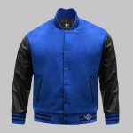 Blue Black Varsity Jacket Wool Leather