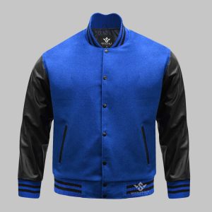 Blue Black Varsity Jacket Wool Leather