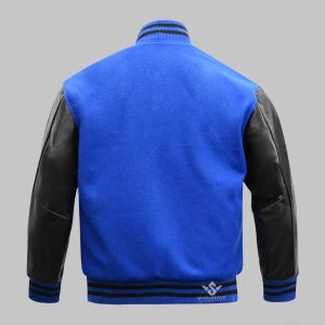 Blue Black Varsity Jacket Wool Leather