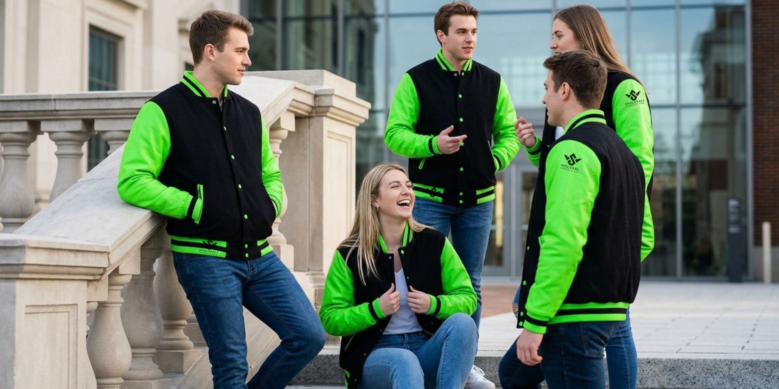 Black Green Varsity Jackets Wool Leather