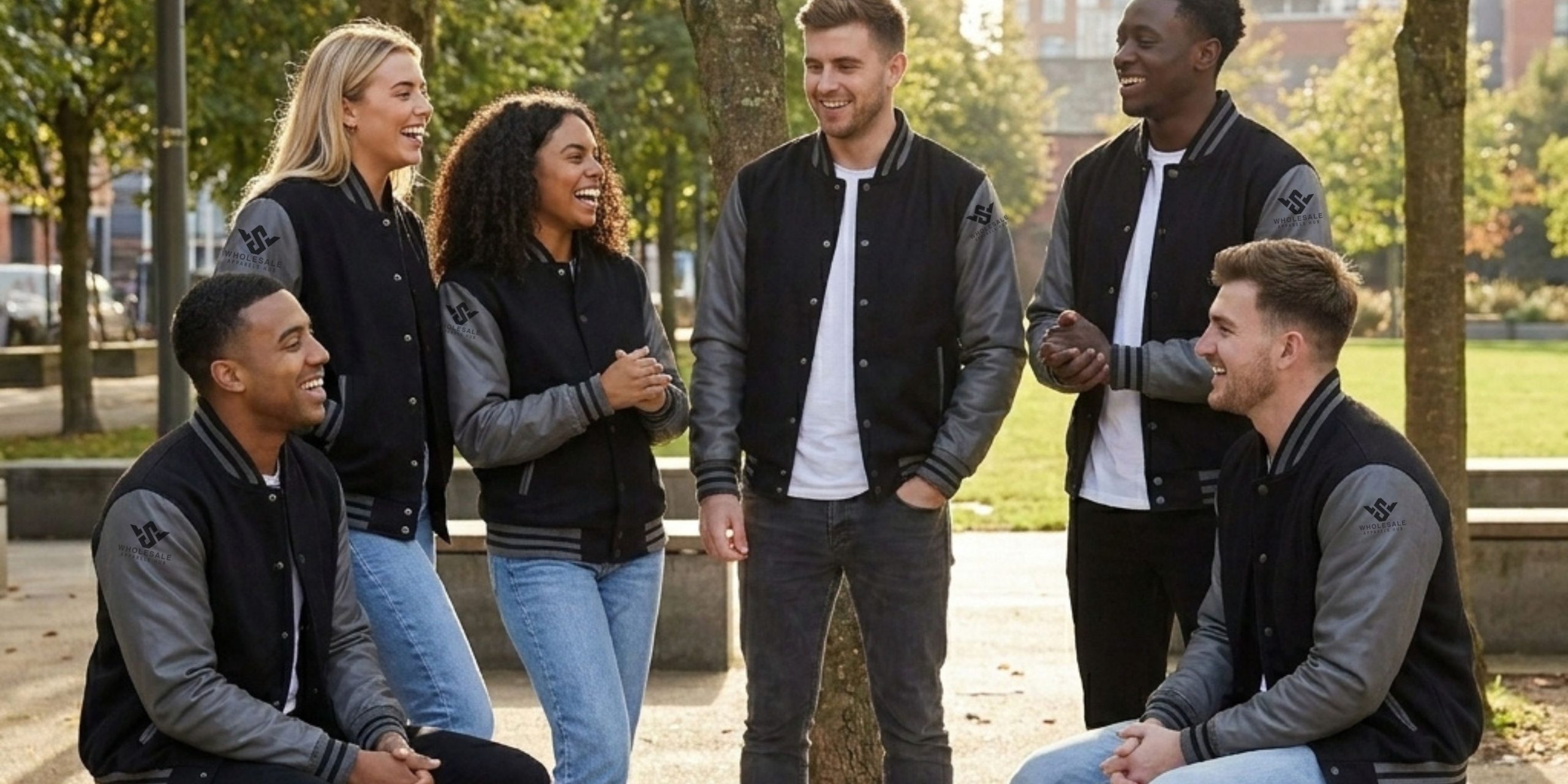 Grey And Black Varsity Jackets Wholesale Wool Leather