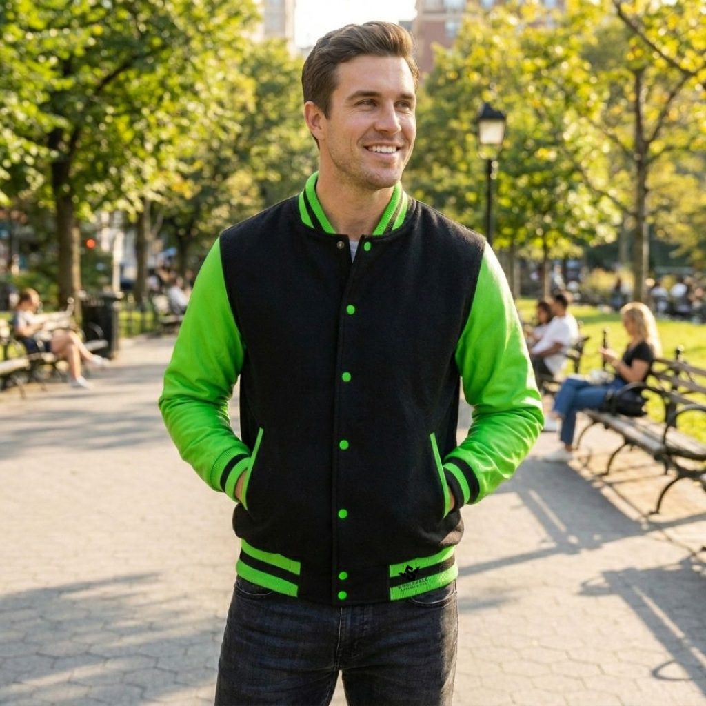 Black Green Varsity Jackets Wool Leather