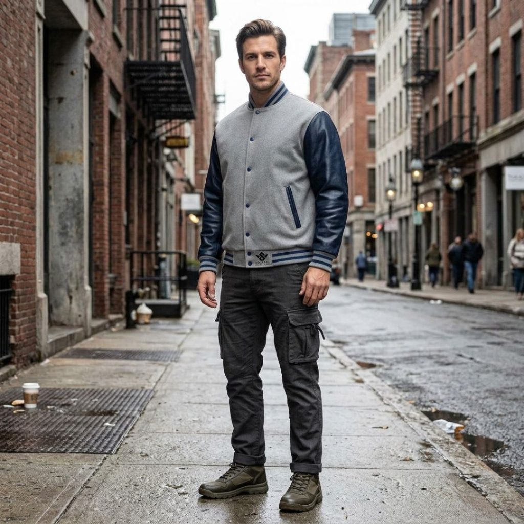 Varsity Jacket With Cargo Pant Urban Look