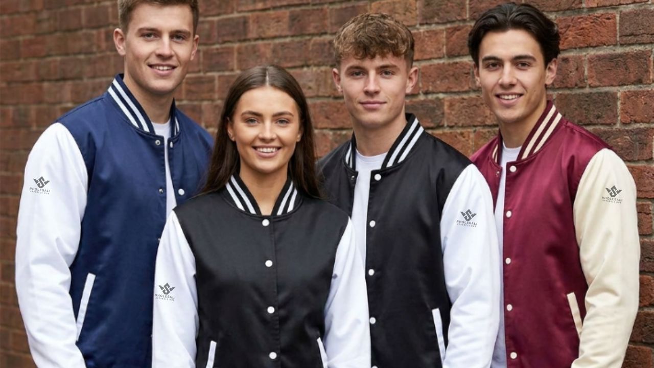 Black Satin Varsity Jacket Wth White Sleeves
