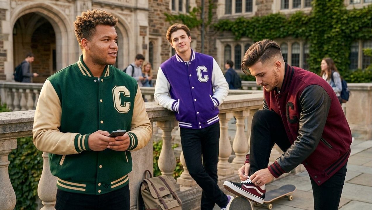 Blue Varsity Jacket With Embroidery