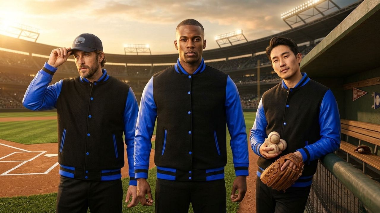 Wool Baseball Jackets With Leather Sleeve