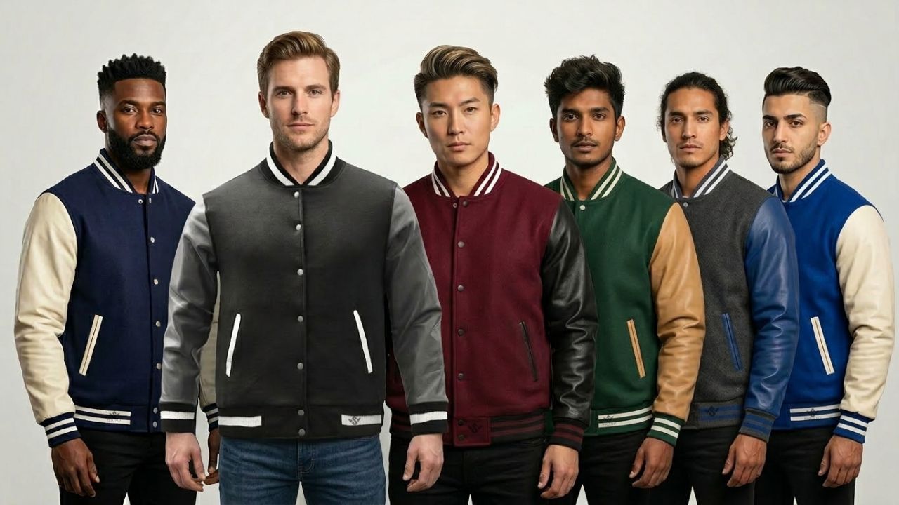 Black Baseball Jacket With Leather Sleeves