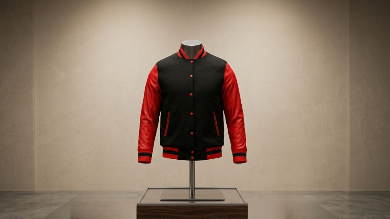 Red And Black Varsity Jacket Custom Design
