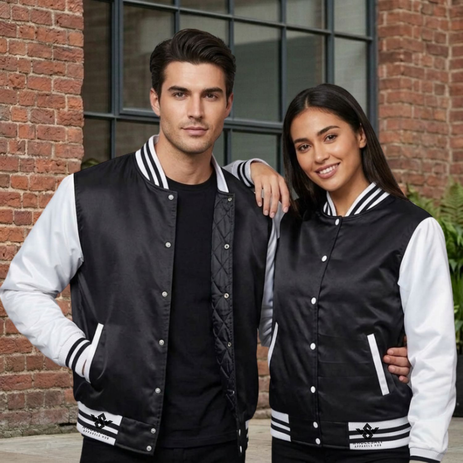 Black Satin Varsity Jacket With White Sleeves