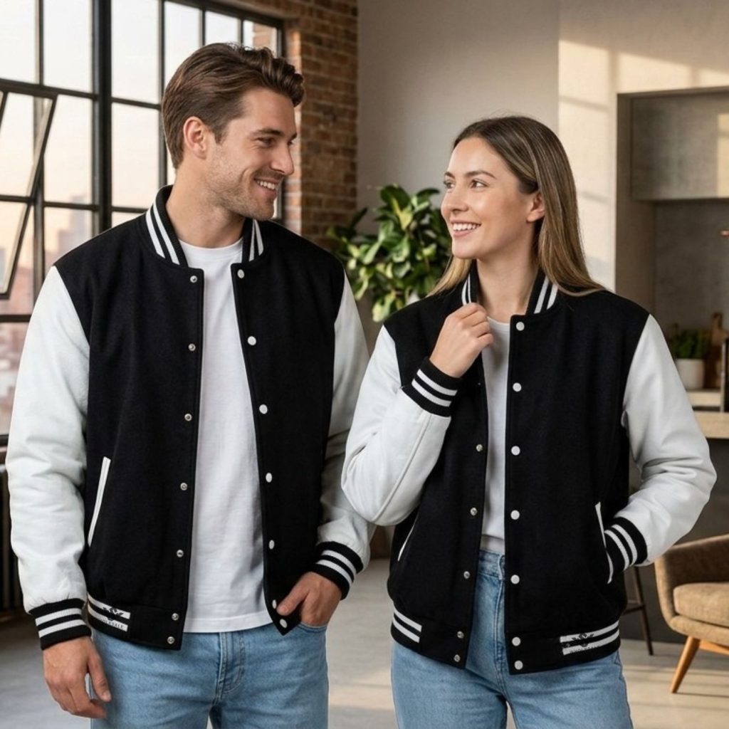Black Varsity Jacket With White Sleeves