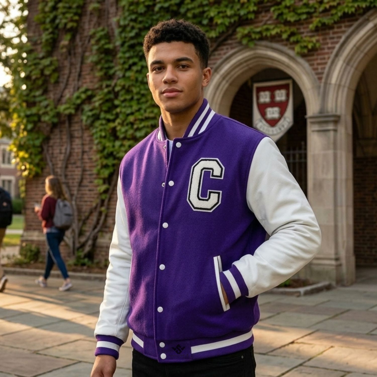 Blue Varsity Jacket With Embroidery