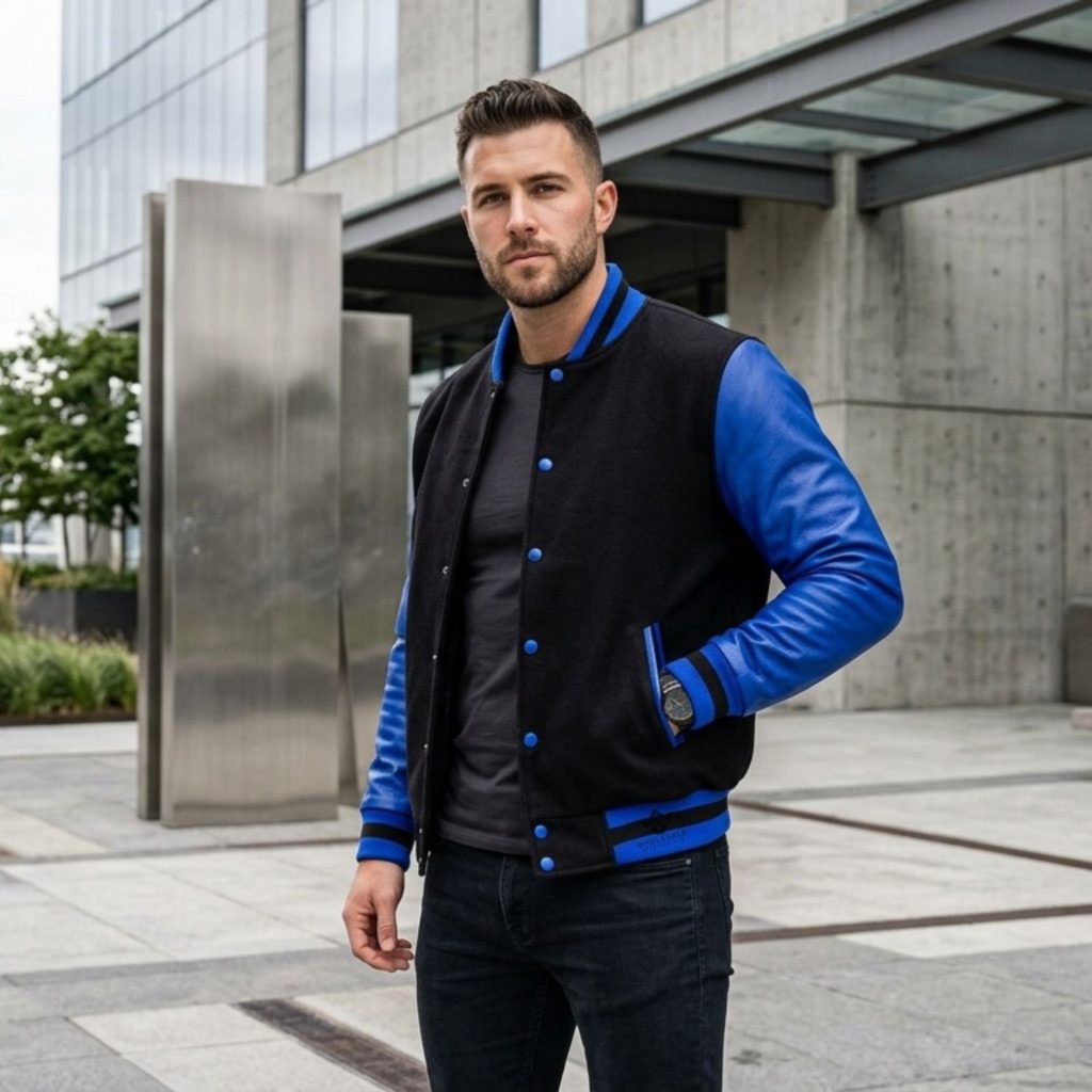 Wool Baseball Jackets With Leather Sleeve