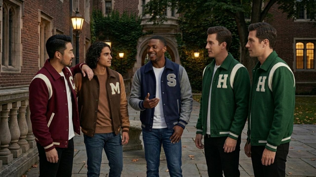 Green Baseball Jacket With Embroidery