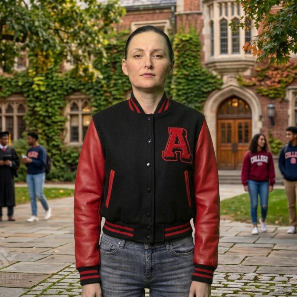 Red and Black Baseball Jackets Cropped for Women