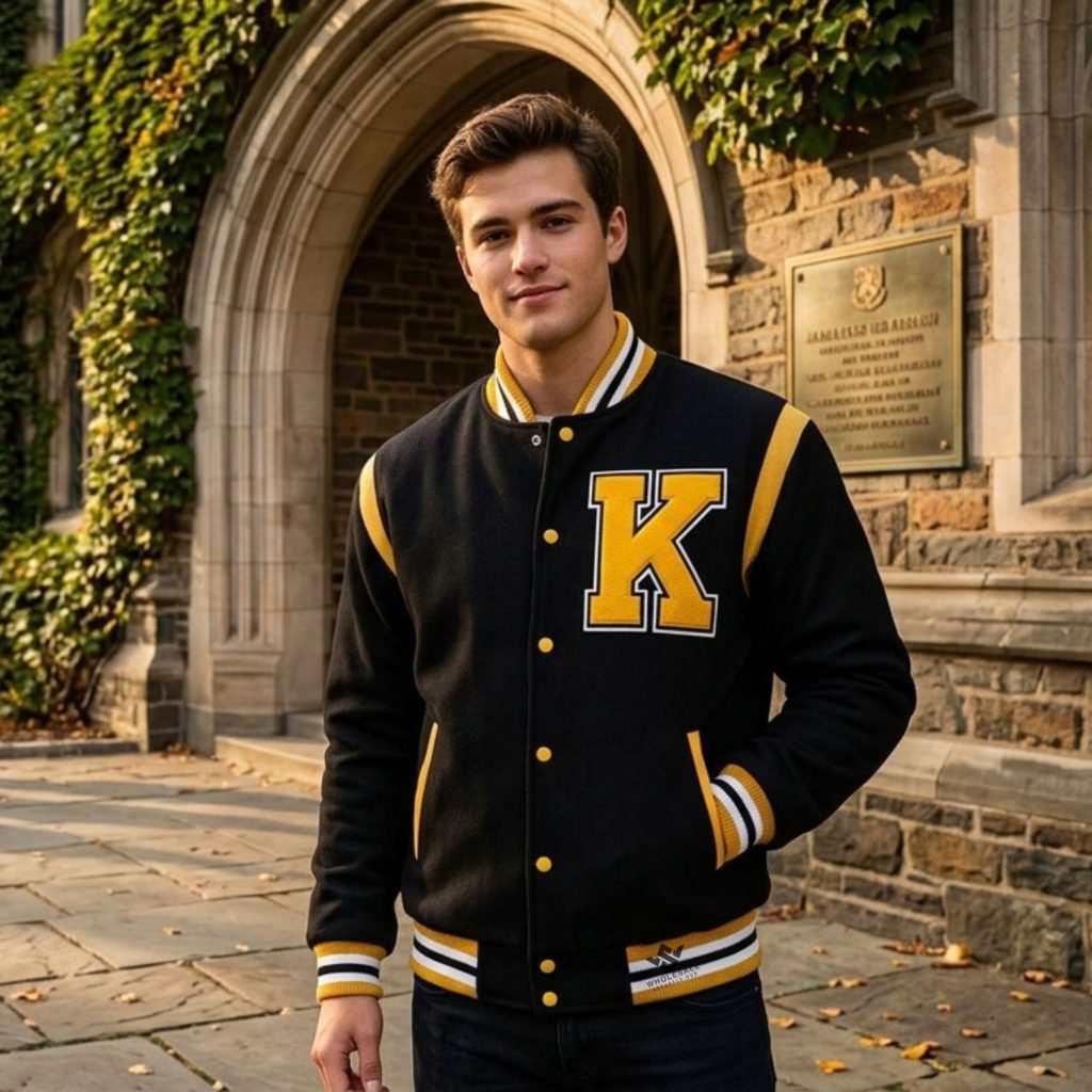 Yellow And Black Letterman Jackets With Patches